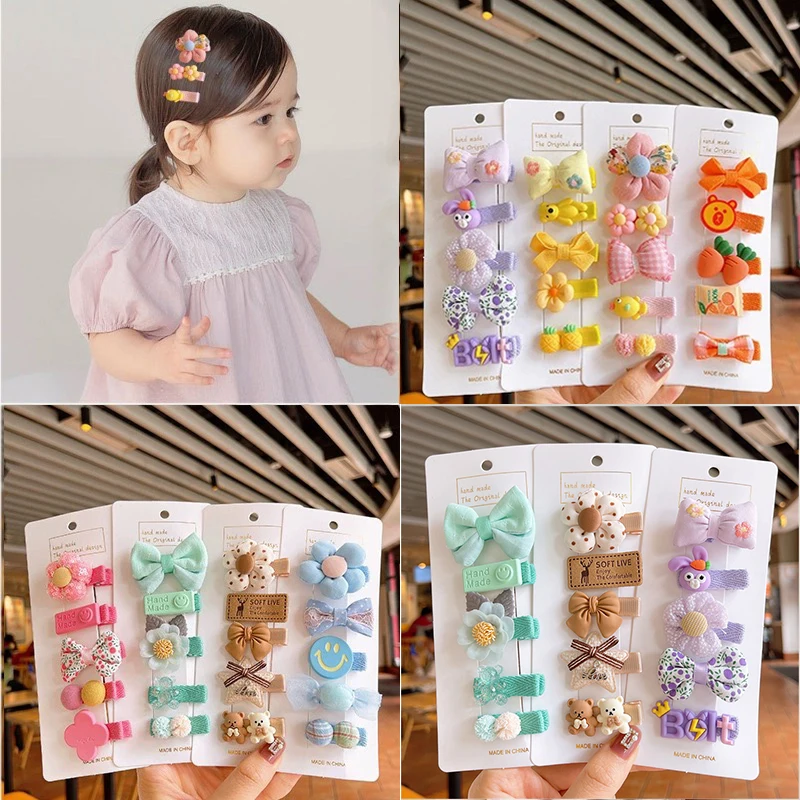 5Pcs/Set Cute Children Headwear Sweet Style Hair Clip Harmless Hairpin for Girls Baby Hair Accessories Daily Decor