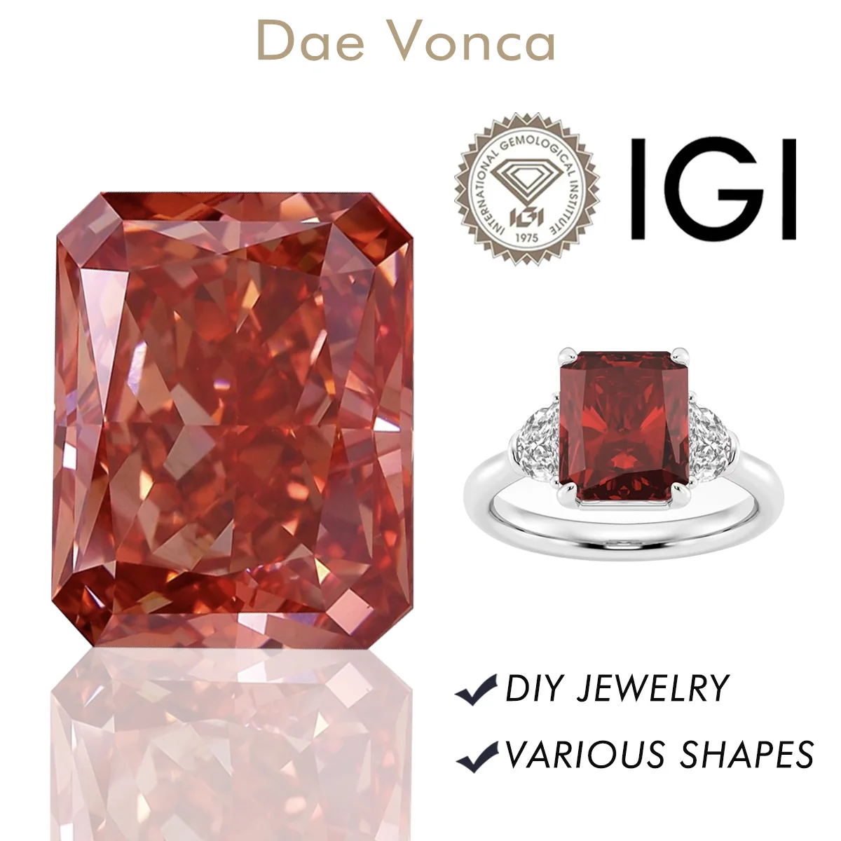 Red Radiant Cut Loose Lab Grown Diamond HPHT/CVD VS/VVS Lab Grown Diamonds For Anniversary or Engagement Ring Making