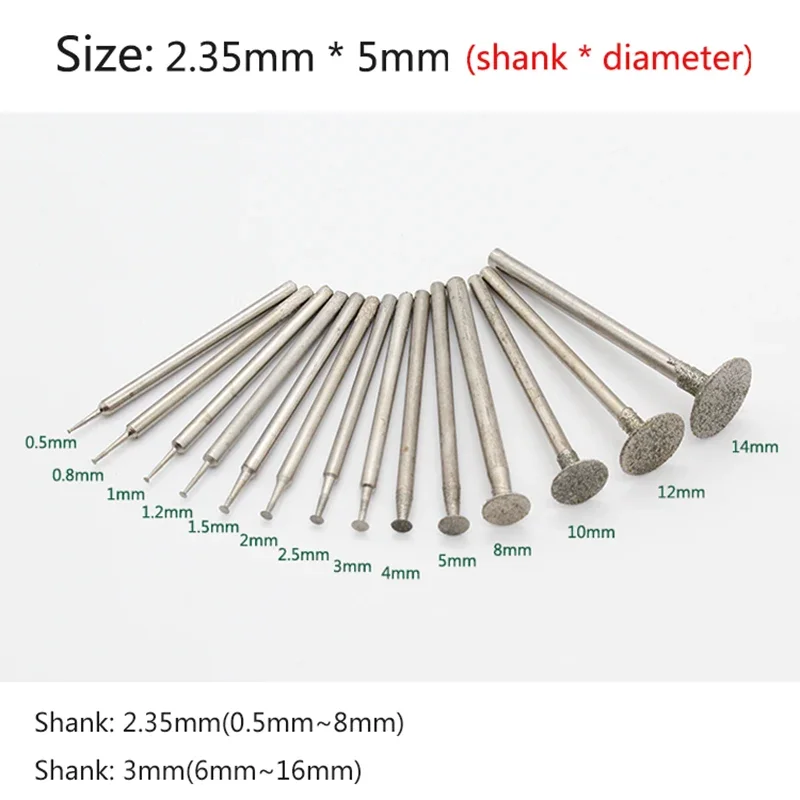 1-10pcs 0.5~16mm H-Needle Bowl Shape Electroplated Diamond Head 2.35/3 Shank Burr Grinding Engraving Bit for Dremel Rotary Tool