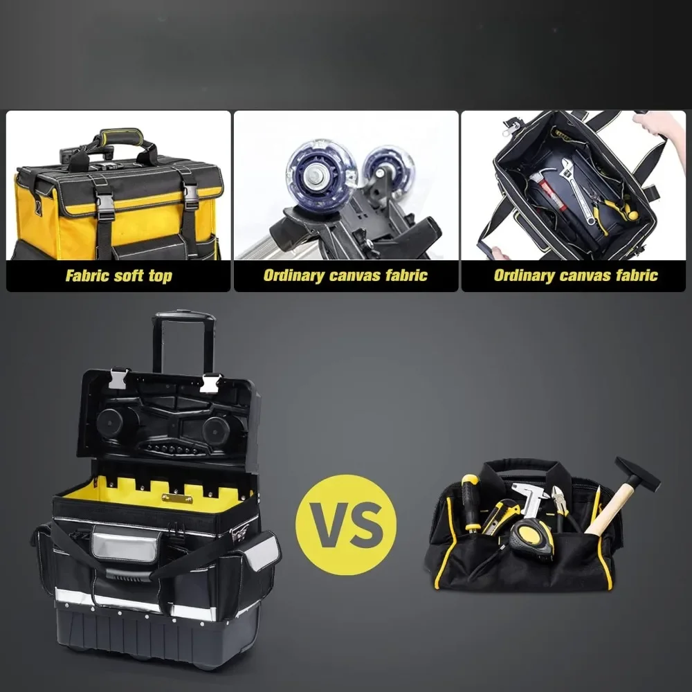 18'' Rolling Tool Bag with Wheels Tool Bags Organizer with Telescopic Handle and Waterproof Cover 330lbs Load Rated Storage