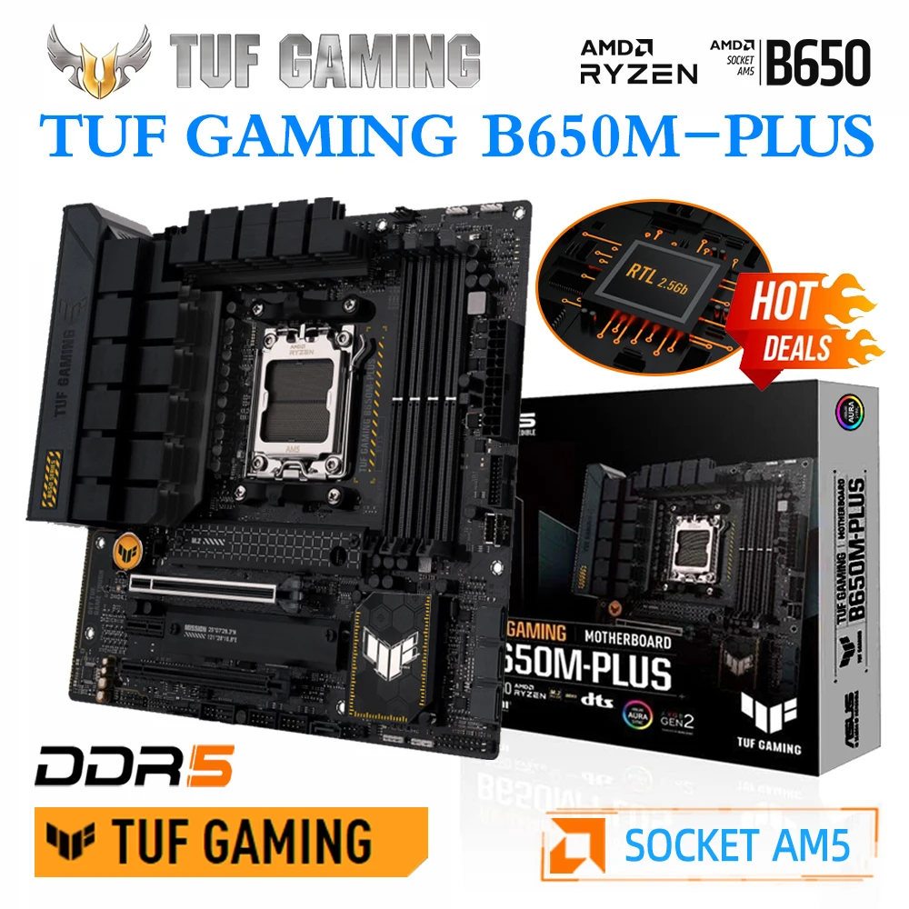 

Материнская плата ASUS TUF GAMING B650M PLUS AM5 для AMD Ryzen 7950X 7700X 7600X AMD B650 Двухканальная материнская плата D5 6400 МГц + (OC) Max-128G с PCIe 5.0 USB 3.2