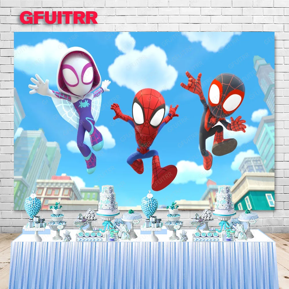 Spidey And His Amazing Friends Backdrop Disney Hero Boys Birthday Photo Photography Background Banner Photo Booth Props