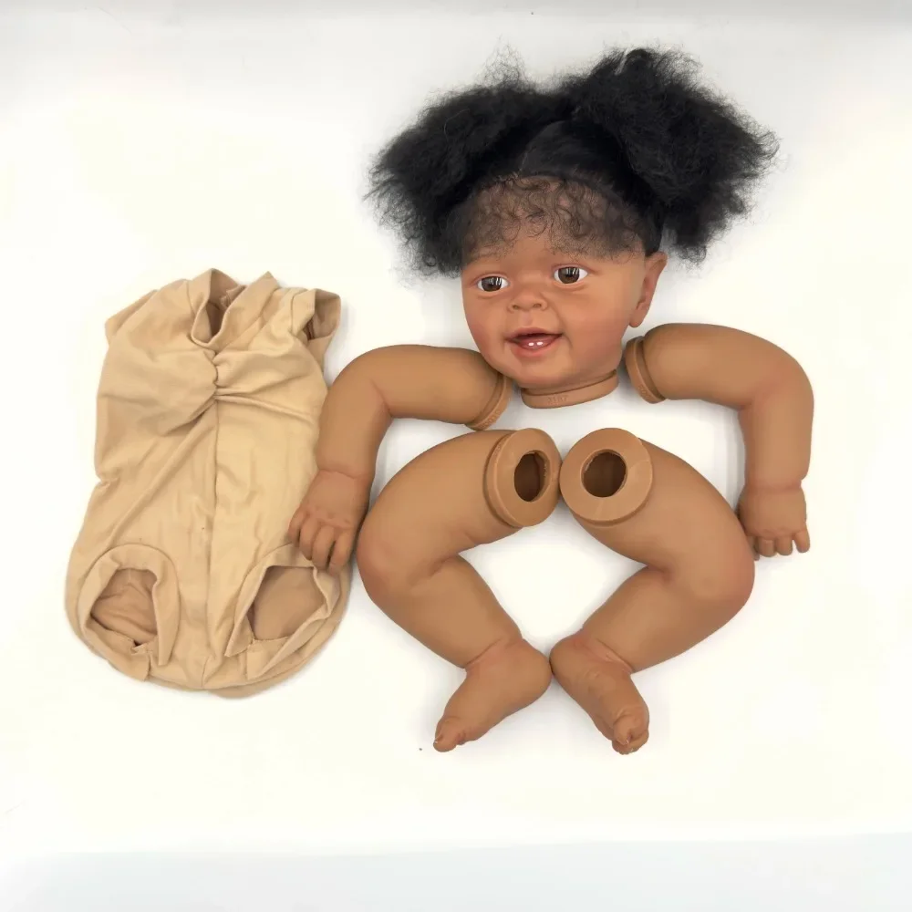 24inch Reborn Doll Kit Yannik with Black Curly Hair African Black Doll in Dark Brown Skin Handmade Reborn Doll Parts Kit Reborn