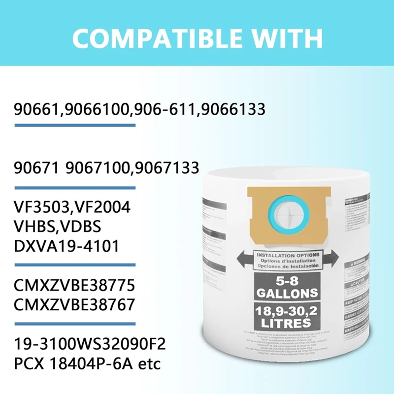 Мешки для пыли ABKB для магазина Vac 5–8 галлонов, тип вакуума E/H 90661, 906-61 9066100   Сменные одноразовые фильтр-мешки для сбора