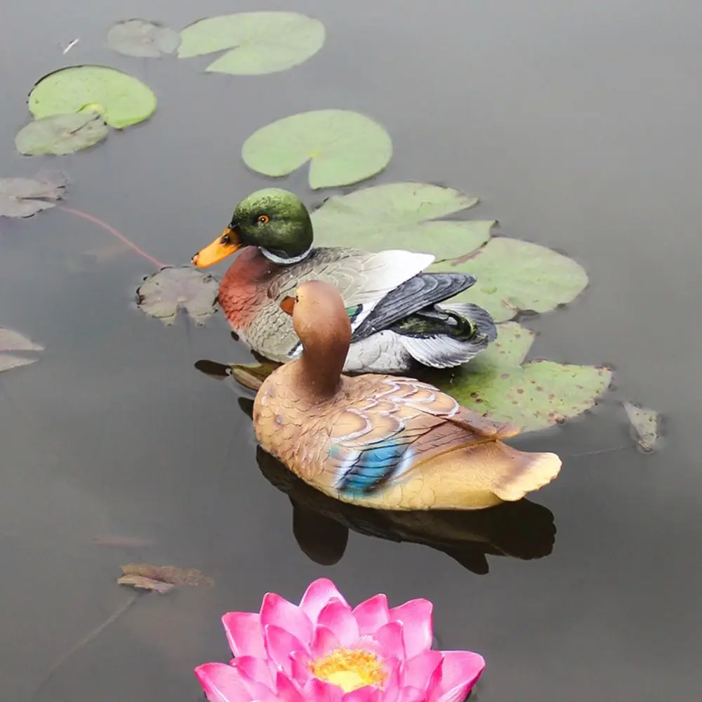 Realistic Artificial Mandarin Duck Statue Not Fade Floating Swan Statues Cute Weatherproof Resin Floating Duck Statue