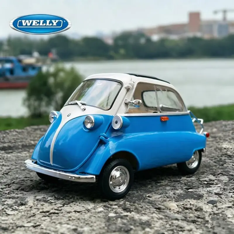 WELLY 1:18 BMW Egg Isetta, Modelo de Auto en Miniatura de Aleación, Vehículo Clásico Retro de Metal Fundido a Presión, Modelo de Auto de Simulación, Colección, Juguete para Niños, Regalo