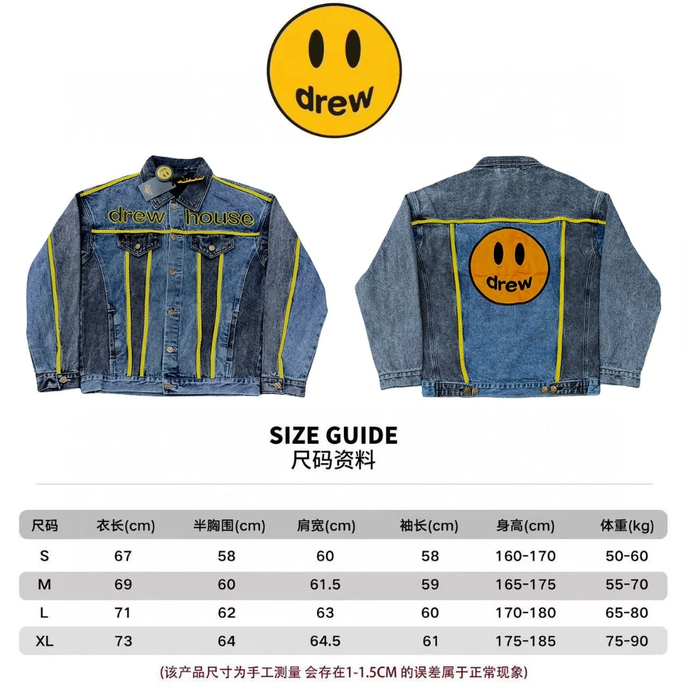 Drew House Smiley All-Over Print Patchwork Ripped Jeans Loose Fit Unisex Fashion Korean Style