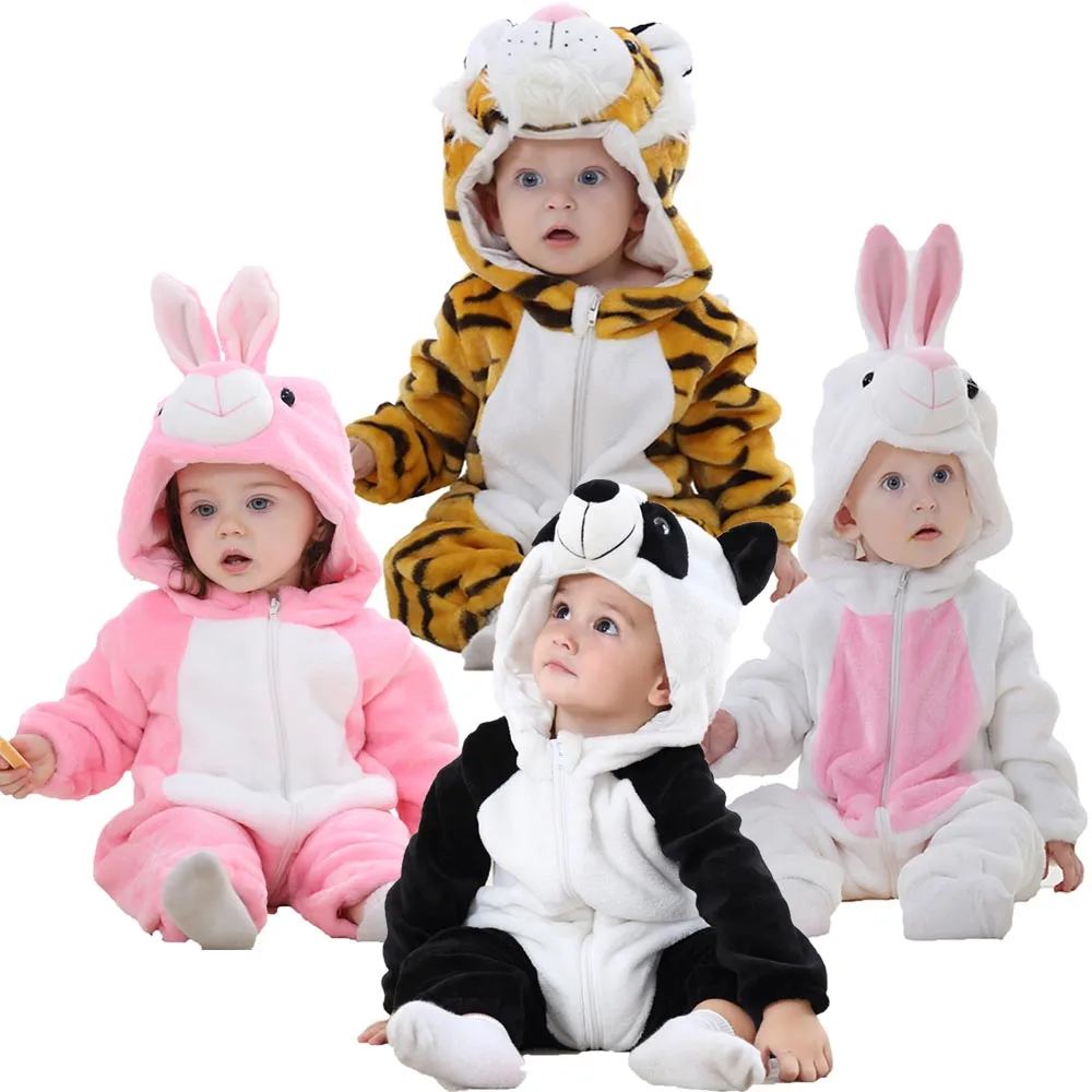 Kigurumi Baby Romper for Boys 0 to 3 6 9 12 18 24 Months Tiger Rabbit 2024 Winter Warm Newborn Kids Girl Jumpsuit Zipper Clothes