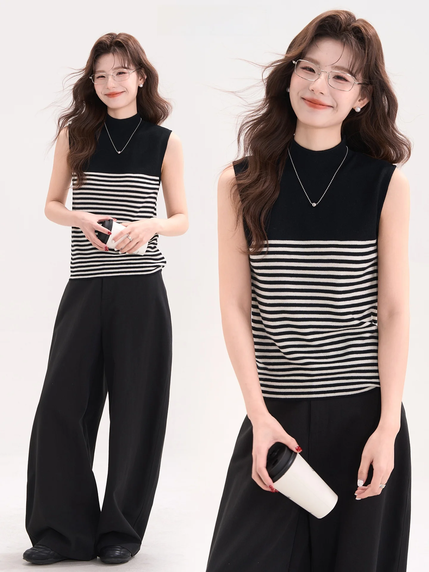 

Heme 6 Wool Blend Knitted Vest Women's Svel High Collar Spring Summer Slimming Top Soft Polyester Nylon Wool Blend