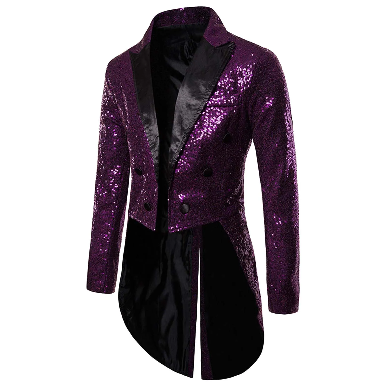 Long Jacket Men Court Tuxedo Suit Coats British Style Fashion Shiny Sequin Decoration Blazers Gentleman Wedding Party Banquet