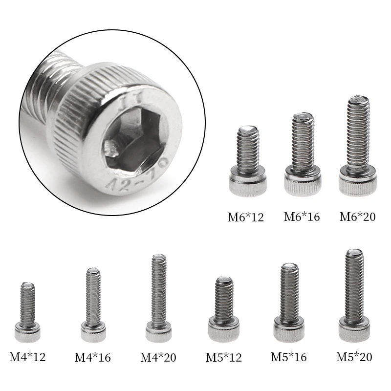 10/20/50pcs Screws M2 M2.5 M3 M4 M5 M6 M8 304 Stainless Steel Hexagon Hex Socket Cap Allen Head Bolt Screw Length 4-40mm