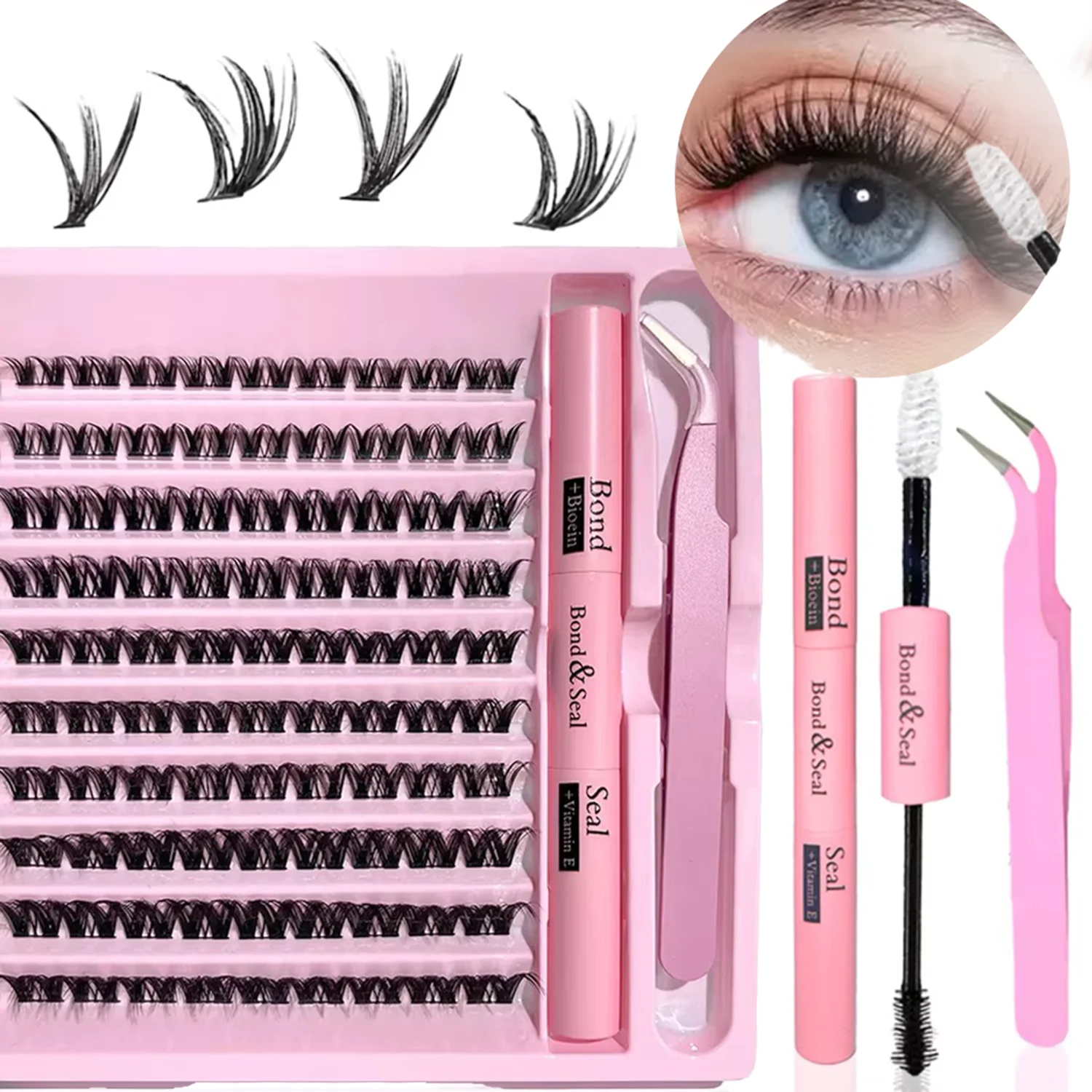 3D Cluster Lash Kit – 190PCS No-Glue DIY Set with Curling Tool, Lash Remover, Easy Apply & Lift, Reusable Natural to Glam Look