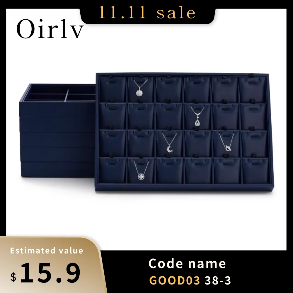 

Oirlv Premium Blue Leather Stackable Jewelry Tray Multifunction Jewelry Drawer Organizer Trays Rings Earrings Storage Props