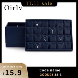 Oirlv Premium Blue Leather Stackable Jewelry Tray Multifunction Jewelry Drawer Organizer Trays Rings Earrings Storage Props