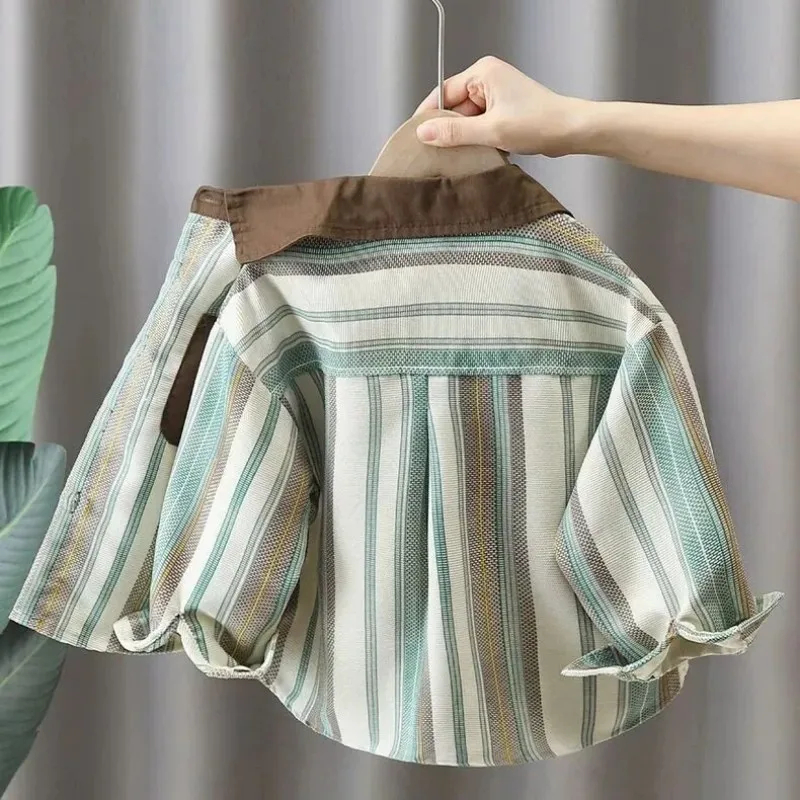 

Spring and Autumn Boys' Shirt Jacket New Style Children's Western Long Sleeve Striped Top 90-140cm