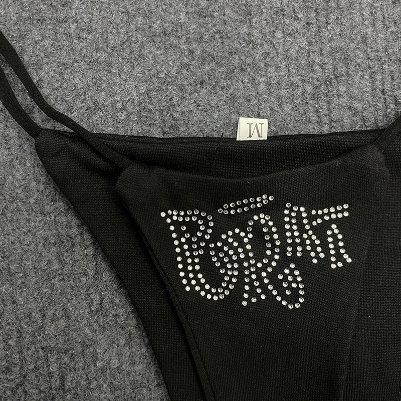 ملابس سباحة للعطلات على شاطئ البحر من American Beach Retro، حزام متباين الألوان، نمط حروف من حجر الراين، قطعتين