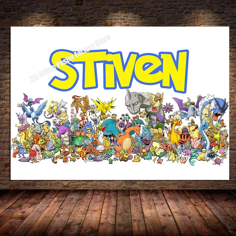 Personalised Pokemon Name Word Art Prints Eevee Characters Poster Custom Your Name Canvas Painting Kids Birthday Gifts Wall Art