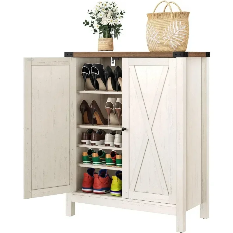 Shoe Cabinet with Doors, Farmhouse 5-Tier Shoe Storage Cabinet for Entryway, Large Capacity Wooden Shoes Rack