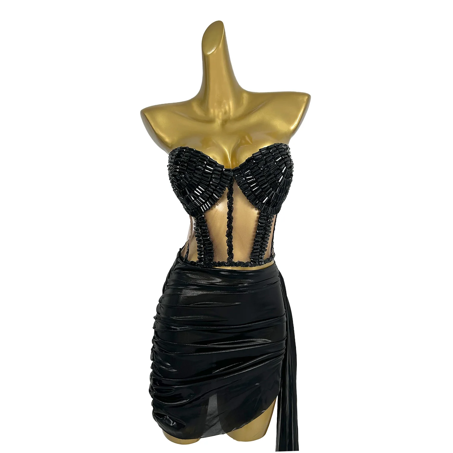 new-simple-high-end-shining-black-rheinstone-strapless-top-with-mini-skirt-stage-party-bar-hot-dance-floor-sexy-girl-clothing