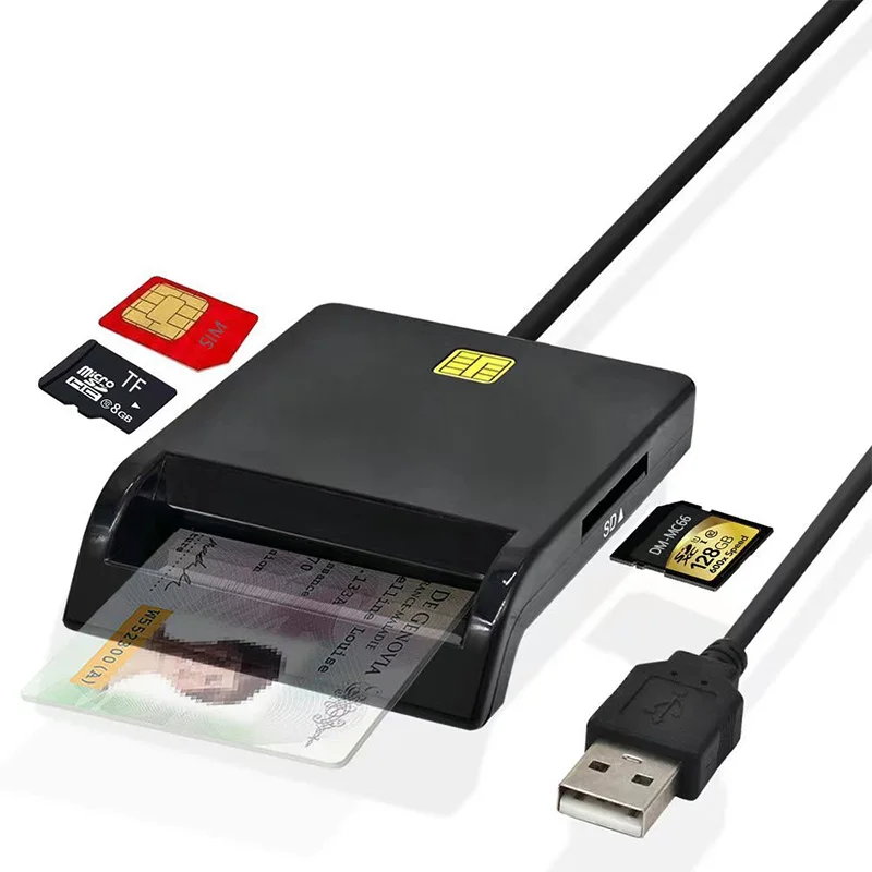 USB SIM Smart Card Reader For Bank Card ATM IC/ID SD TF MMC Cardreaders USB for Windows 7 8 10 Multi-in-one Smart Card Readers
