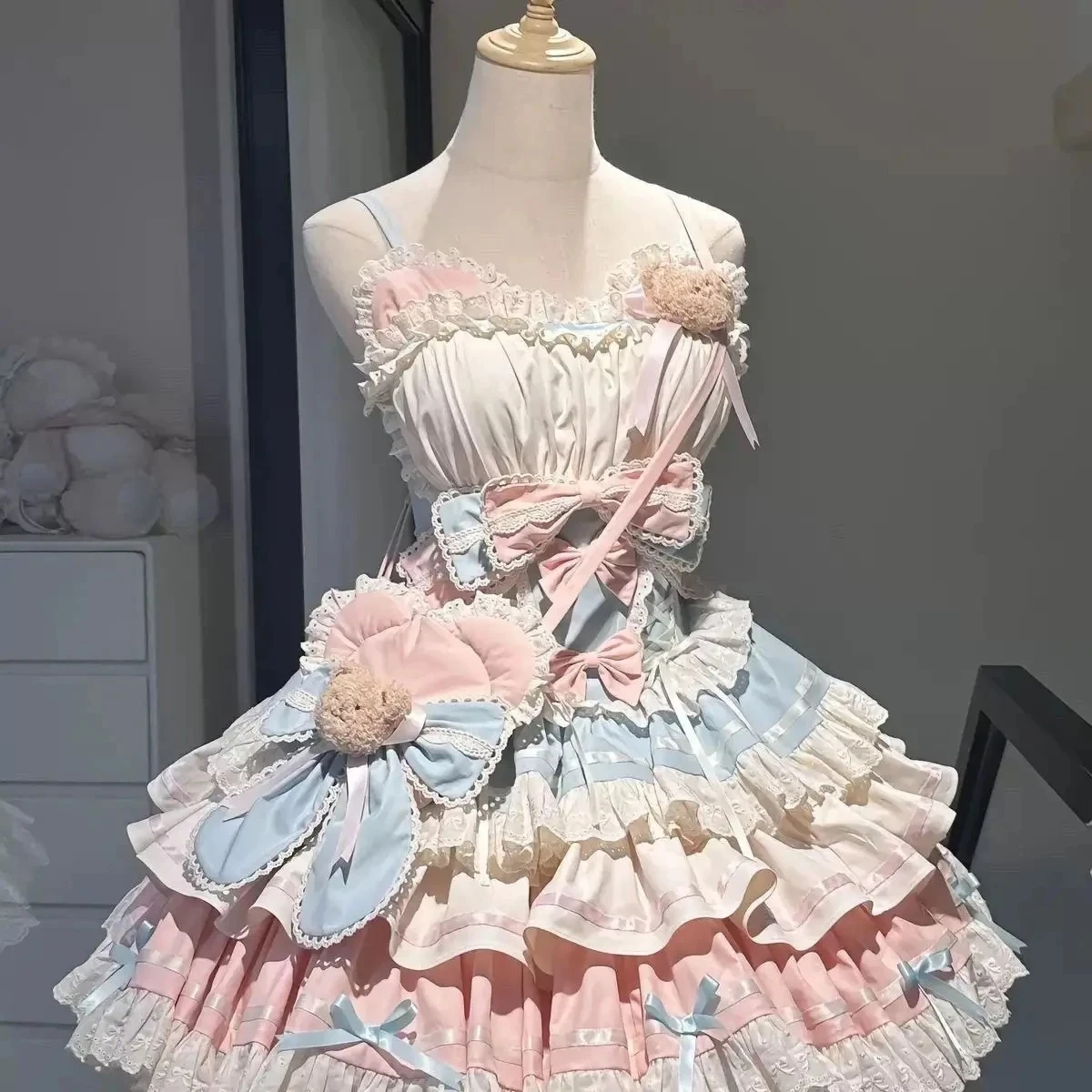 Zomer Sweet Lolita Y2k Mini-jurken Dames Kant Patchwork Korte mouw Elegante bandage Franse vintage korte feestjurk Vrouwelijk
