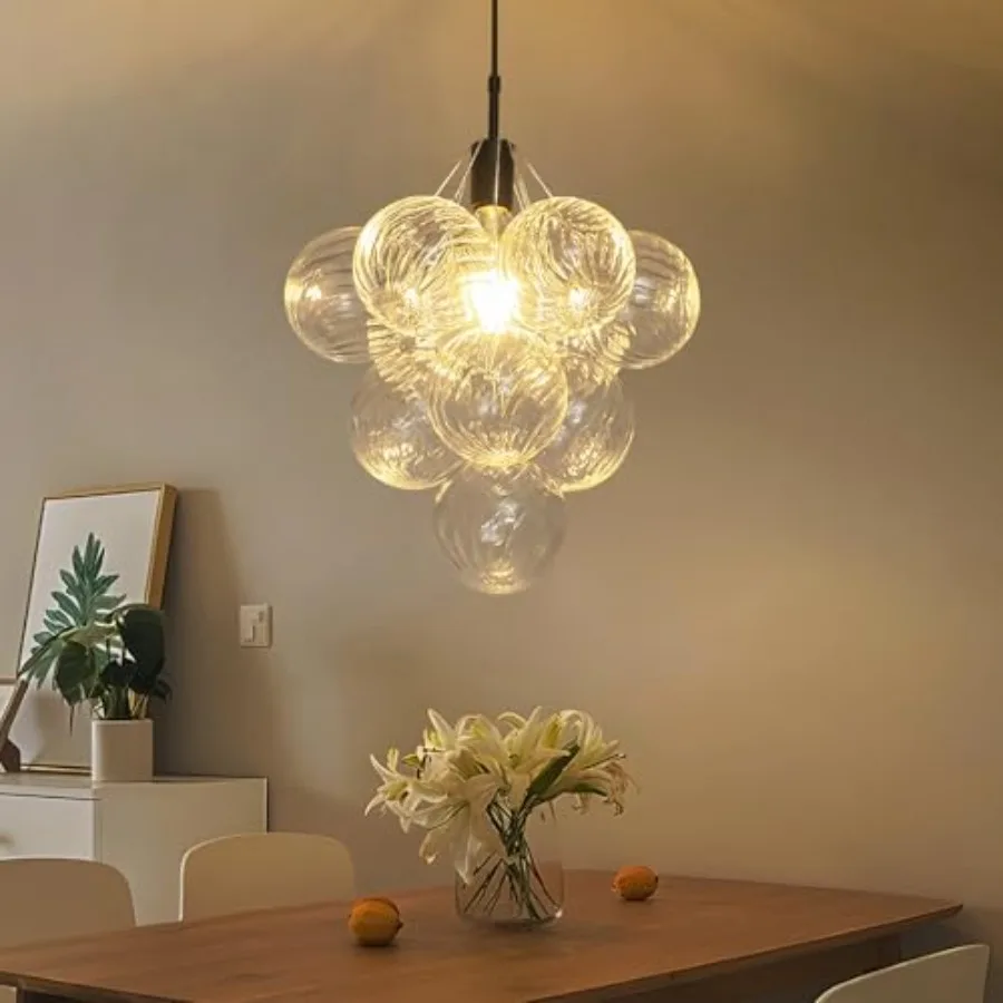 

Dining room chandelier: black small modern bubble glass pendant light, 14.17 inches, with swirled globe design, includes E26 bu