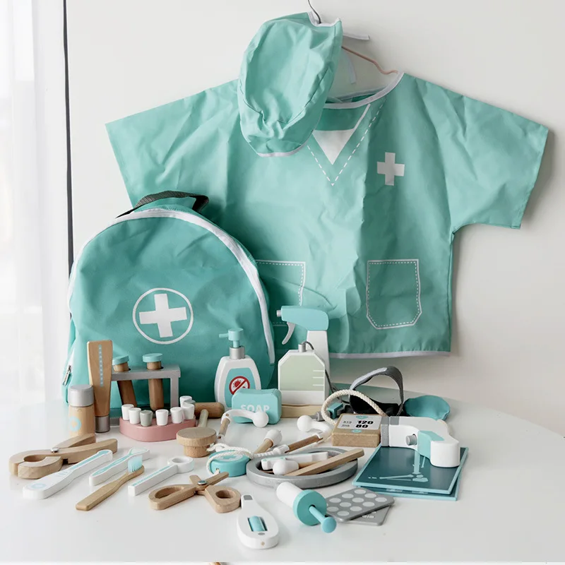 Jouet de Simulation en bois pour enfants, jeux de Simulation, cadeau pour filles, jeu éducatif, médecin, carrière, jouets d'allaitement, accessoires