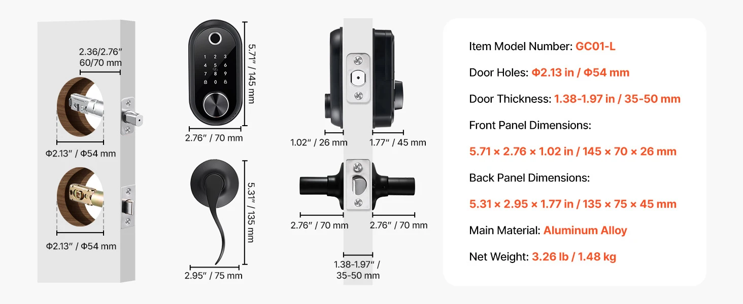SucceBuy Fingerprint Door Lock Electronic Biometric Deadbolt with Touchscreen Auto Locking Anti-Peeking Password for Apartment