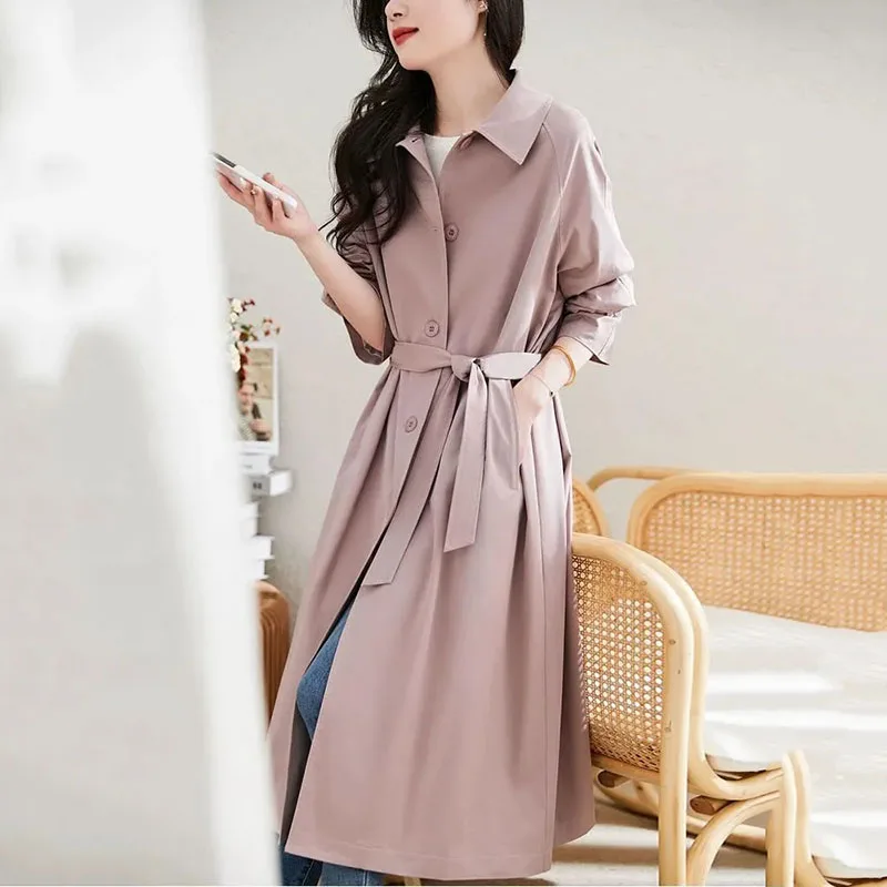 

Classic Style Long Windbreaker Women Jacket 2026Spring Autumn New Style Fashion Personality Loose Slim High-end Coat Female Tops