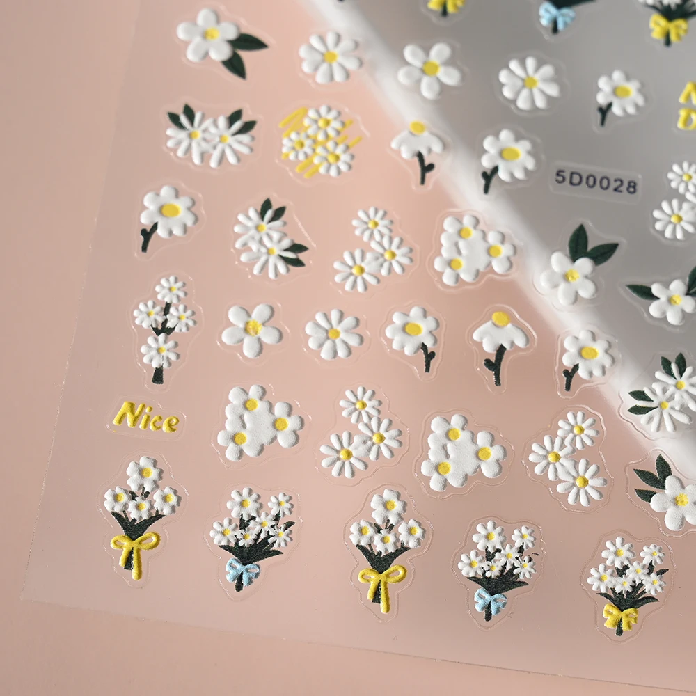 1 stks 5D Tulp Bloemen Reliëf Nail Art Sticker Lente Bloem Kersenbloesem Daisy Boog zelfklevende Slider DIY manicure Decals