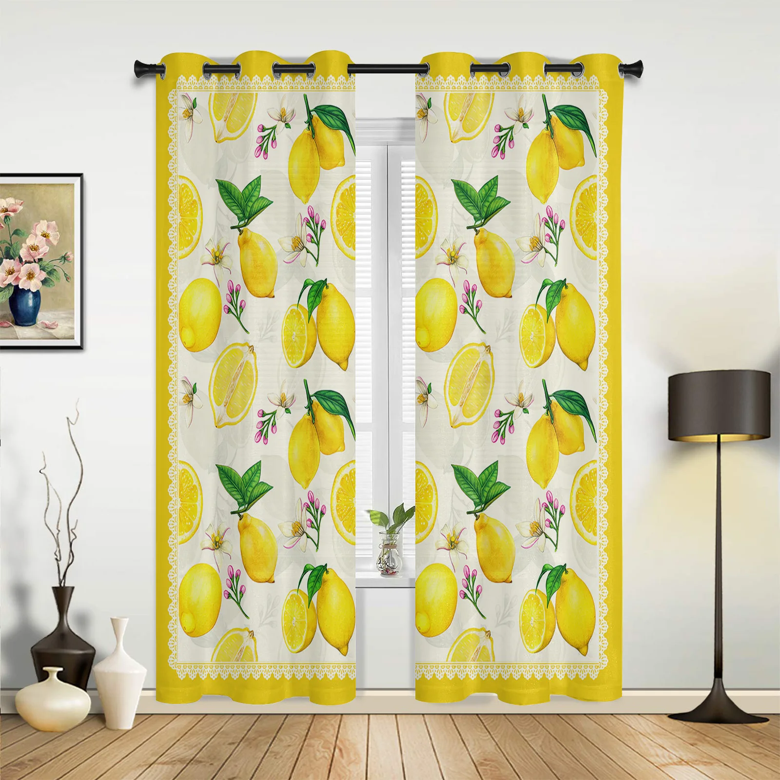 

Fruit Lemon Yellow Pastoral Style Curtains for Bedroom Living Room Drapes Kitchen Kid's Room Window Curtain Modern Home Decor