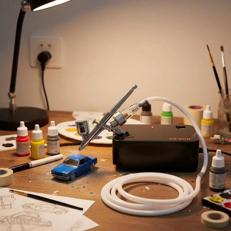 Dual-Action-Airbrush-Set mit Spritzpistole, 30 psi ± 15% Luftkompressor 230 V Airbrush-Pistolen-Set für Make-up, Maniküre, Tätowierung, Malerei, Design, Basteln, Lebensmitteldekoration
