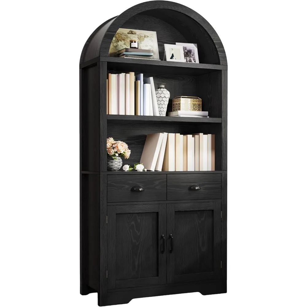 

Arched Bookshelf, 71 Tall Bookcase with Drawers Arched Bookcase with Storage, Bookshelf Display Storage Rack with Adjus