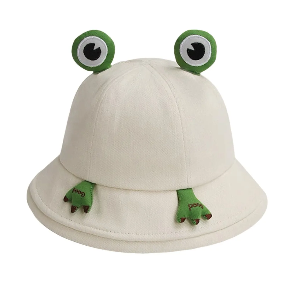 Cute Cute Frog-Shaped Cartoon Frog Bucket Hat Big Eyes Pattern Sunscreen Fisherman Hats Cotton Foldable Froggy Hat Summer