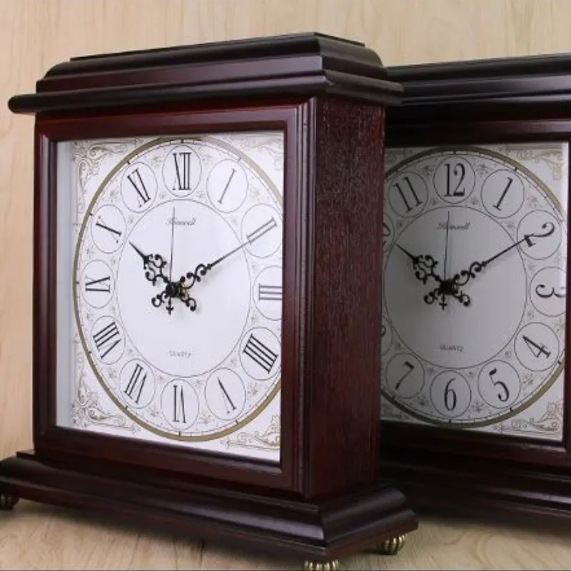 Silent Table Clock Vintage Wooden Desk Clocks Classical European Luxury Desktop Clock Living Rooms Decorations Accessories