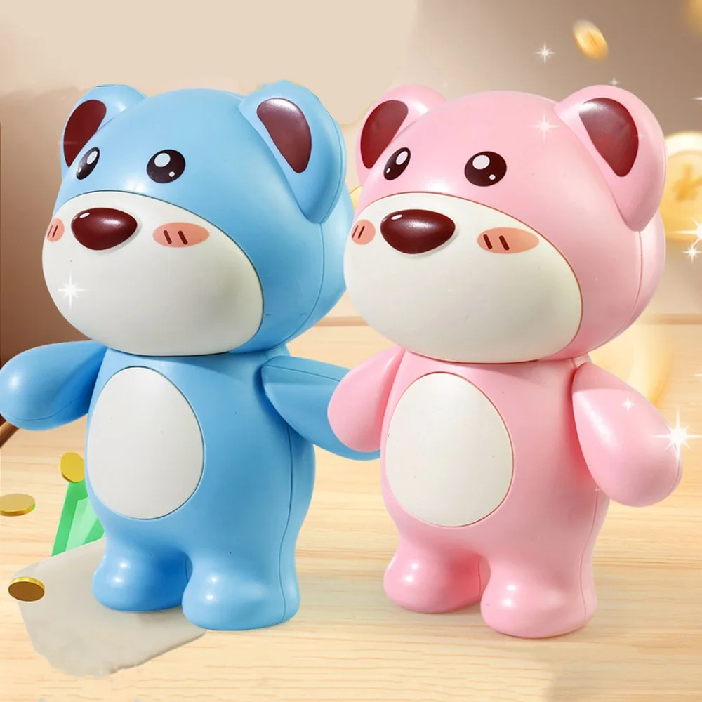 Réservoir d'épargne ours mignon tirelire bras décoratif petites coffres d'argent mobiles modèle ours bleu enfants boîte de rangement pièces de monnaie argent