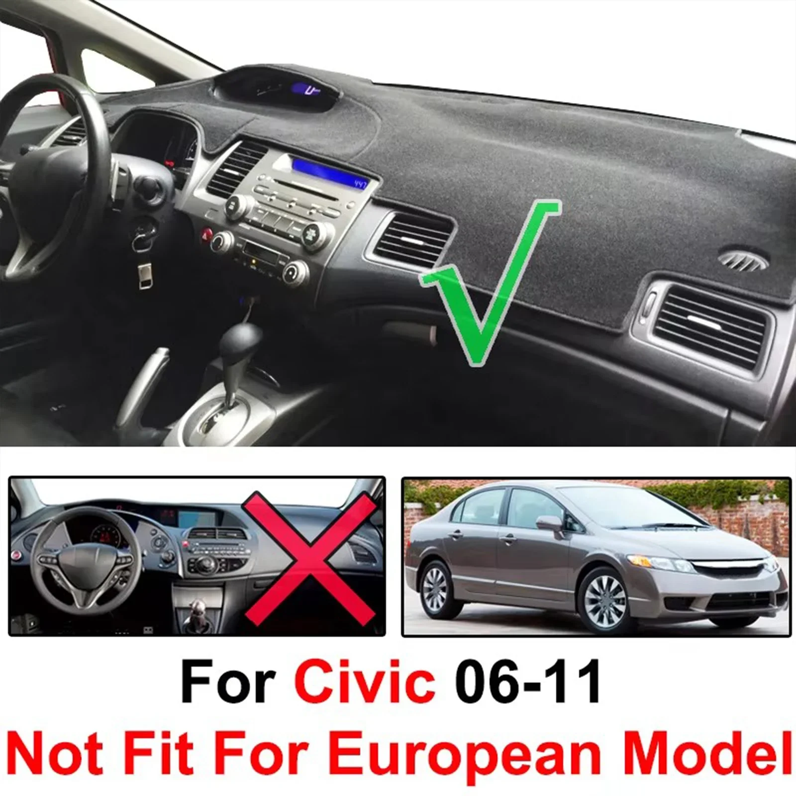 for Honda Civic 2006 2007 2008 2009 2010 2011 8th Car Dashboard Cover Dashmat Non‑Slip Protective Dash Mat Pad Auto Accessories view 2