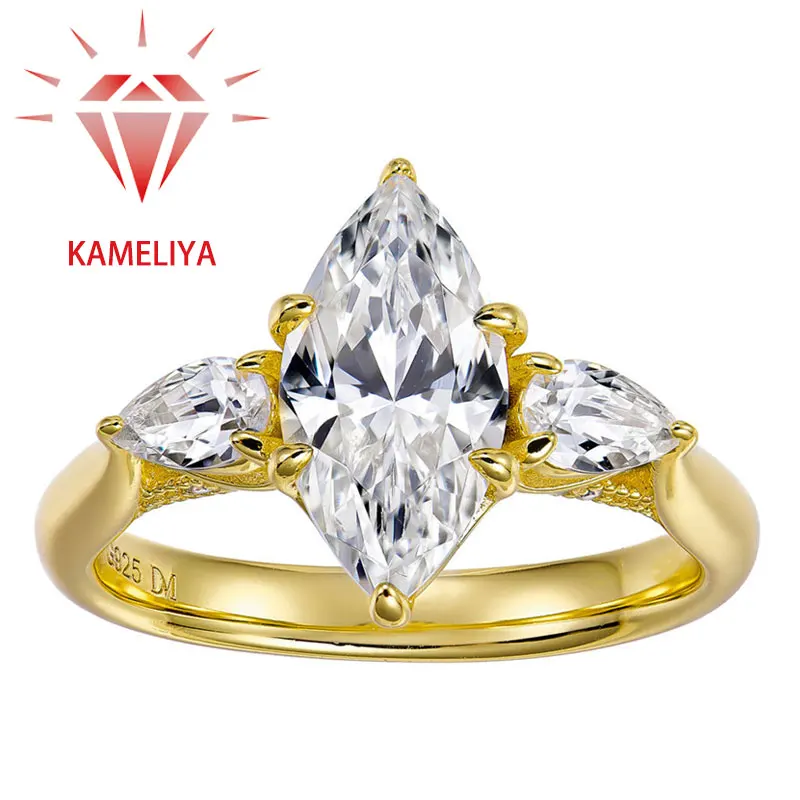 

KAMELIYA 2ct Marquise Cut Wedding Band for Women S925 Sterling Silver Zircon Engagement Ring Anniversary Party Fine Jewelry Gift