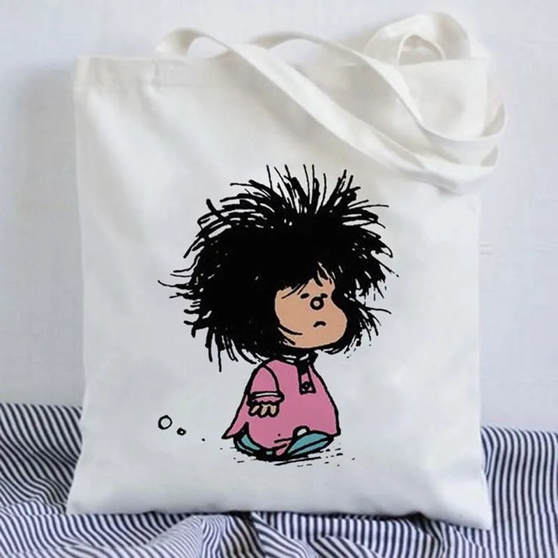 Mafalda Kawaii Cute Cartoon Girl Harajuku Canvas Bag Totes Handbags Large Capacity Reusable Shopper Casual Shoulder Bags