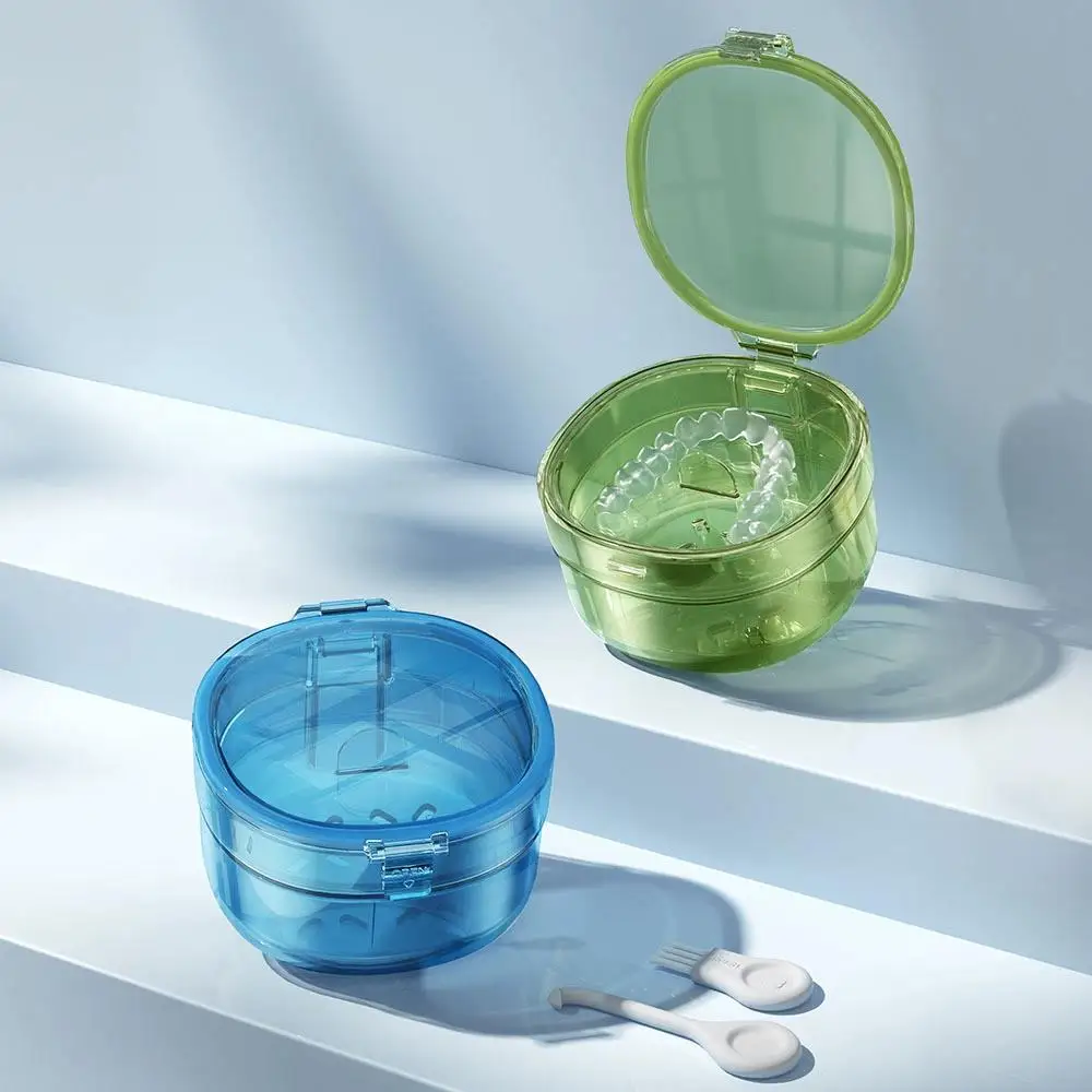 Denture Bath Box Cup Teeth Retainer Cleaning Box Food-Grade Denture Case with Removable Layers False Complete Clean Care