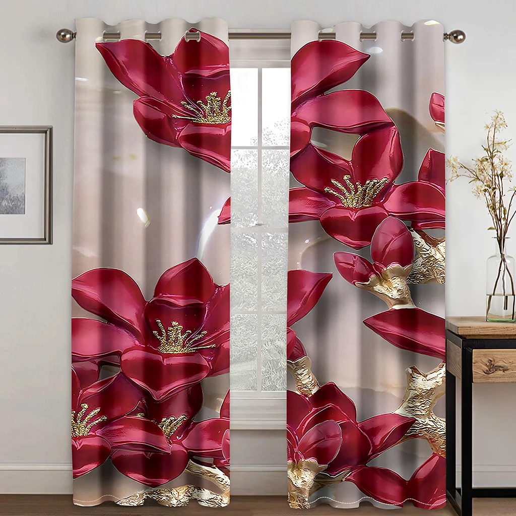 Spiral Illusion Modern Luxury Women Girl Light Filtering Drapes Flower Decor 2 Panels Thin Curtains For Bedroom Living Room