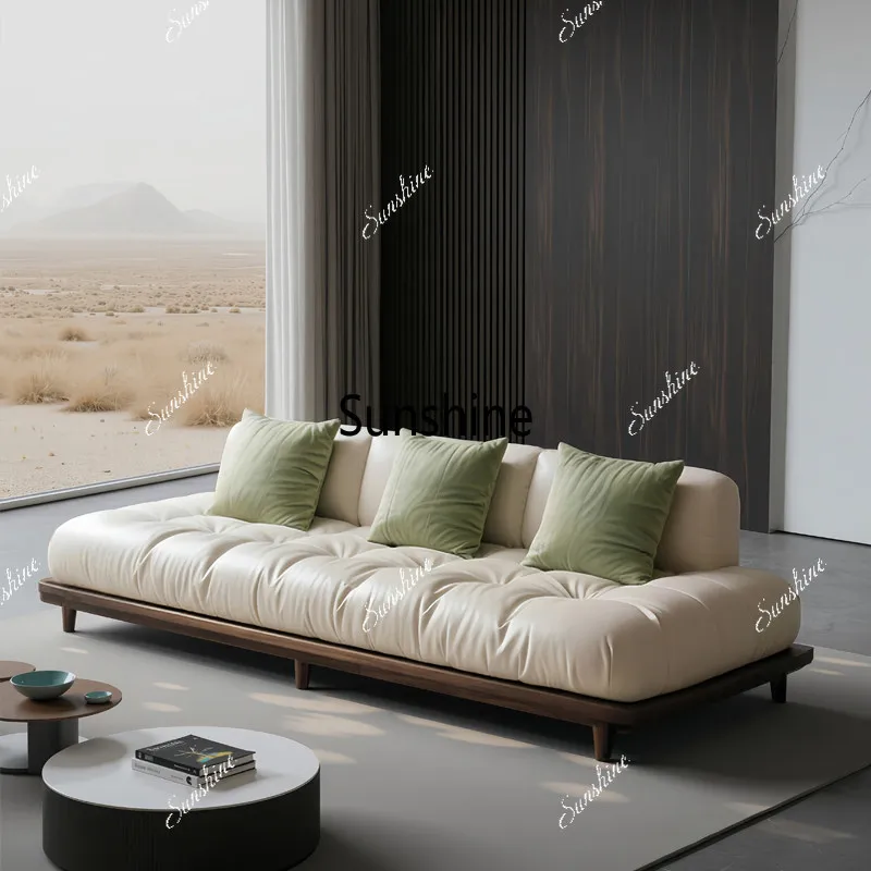 Living room sofa high-end solid wood straight row one-character sofa