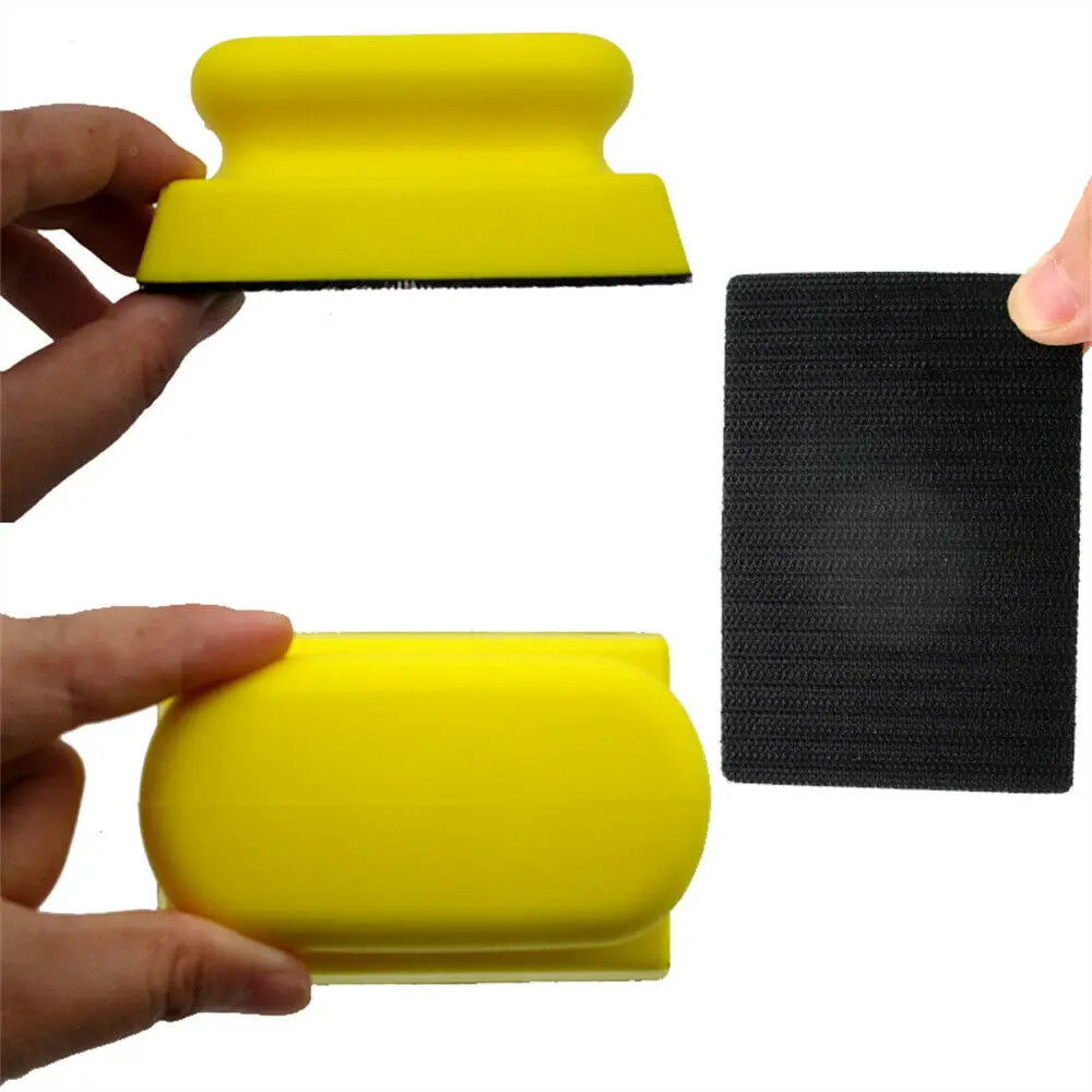 Bloque de lijado a mano, almohadilla de pulido de respaldo de papel de lija, soporte de disco de lijado de espuma Pu para muebles de lana, 66x96MM