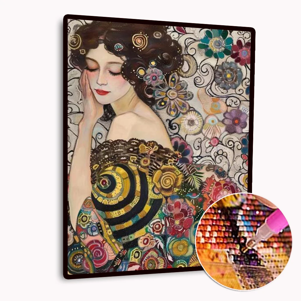 Gustav Klimt Lady 5D obraz diamentowy DIY ścieg krzyżykowy nowy 2024 Vintage portret sztuka ścieg krzyżykowy mozaika haft diamentowy sprzedaż