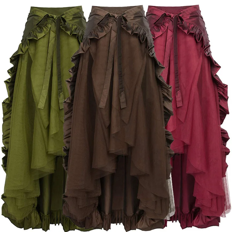 

Gothic Pirate Style Wrap Skirt for Women Large Size Victorian Era Frilled Skirt Steampunk Theme Ethnic Wear Stage Costume