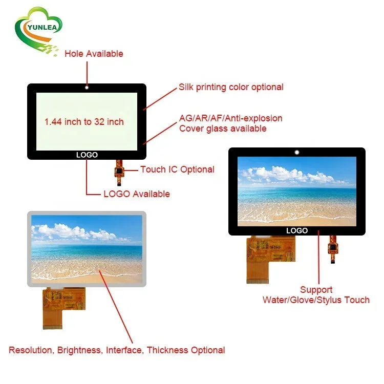 Yunlea Capacitive 10.1 Inch Multi-Touch Pcap Touch Panel Screen Displays Module 1280x800 Lcd Screen Rgb Lvds