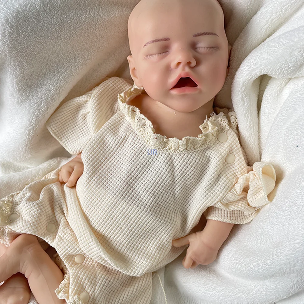 18 "Pinted Girl Reborn Baby Dolls Completa Sólida Silicone Acabado Realista Dormir Boneca Natal Colecionáveis