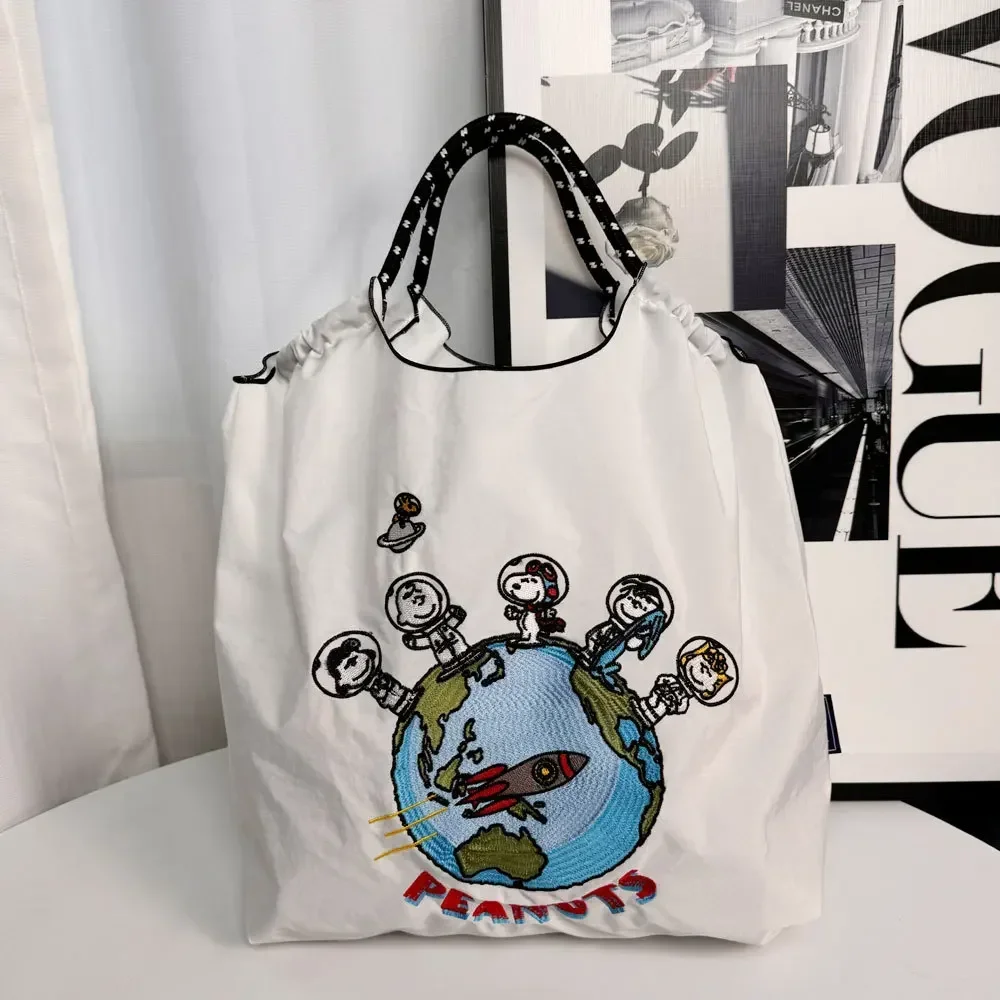 Bolsa de almacenamiento de compras de nailon bordada Snoopy, bolso de nailon de gran capacidad, bolsa cruzada de hombro tipo mensajero