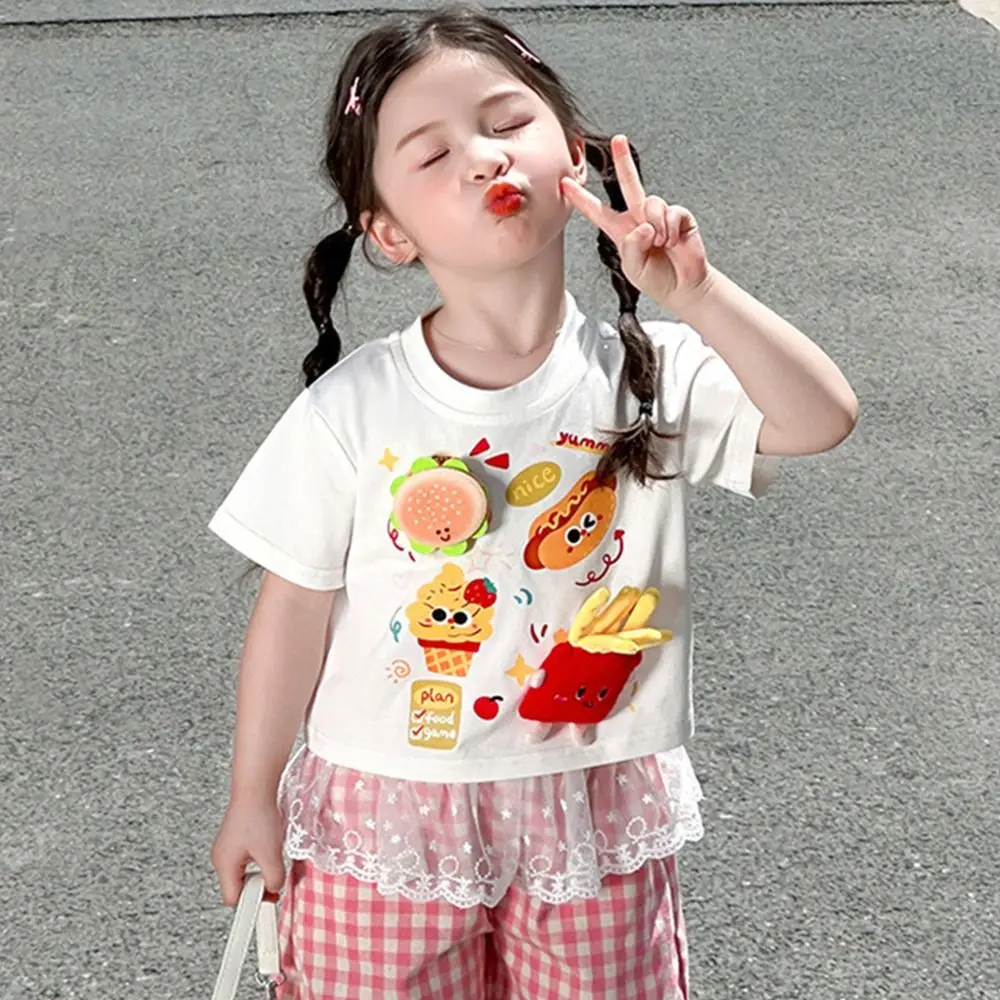 

Creative Children's Short Sleeves Pure Cotton 3D Hamburger Children's Tees Cartoon Printed Breathable Short Sleeve Tops