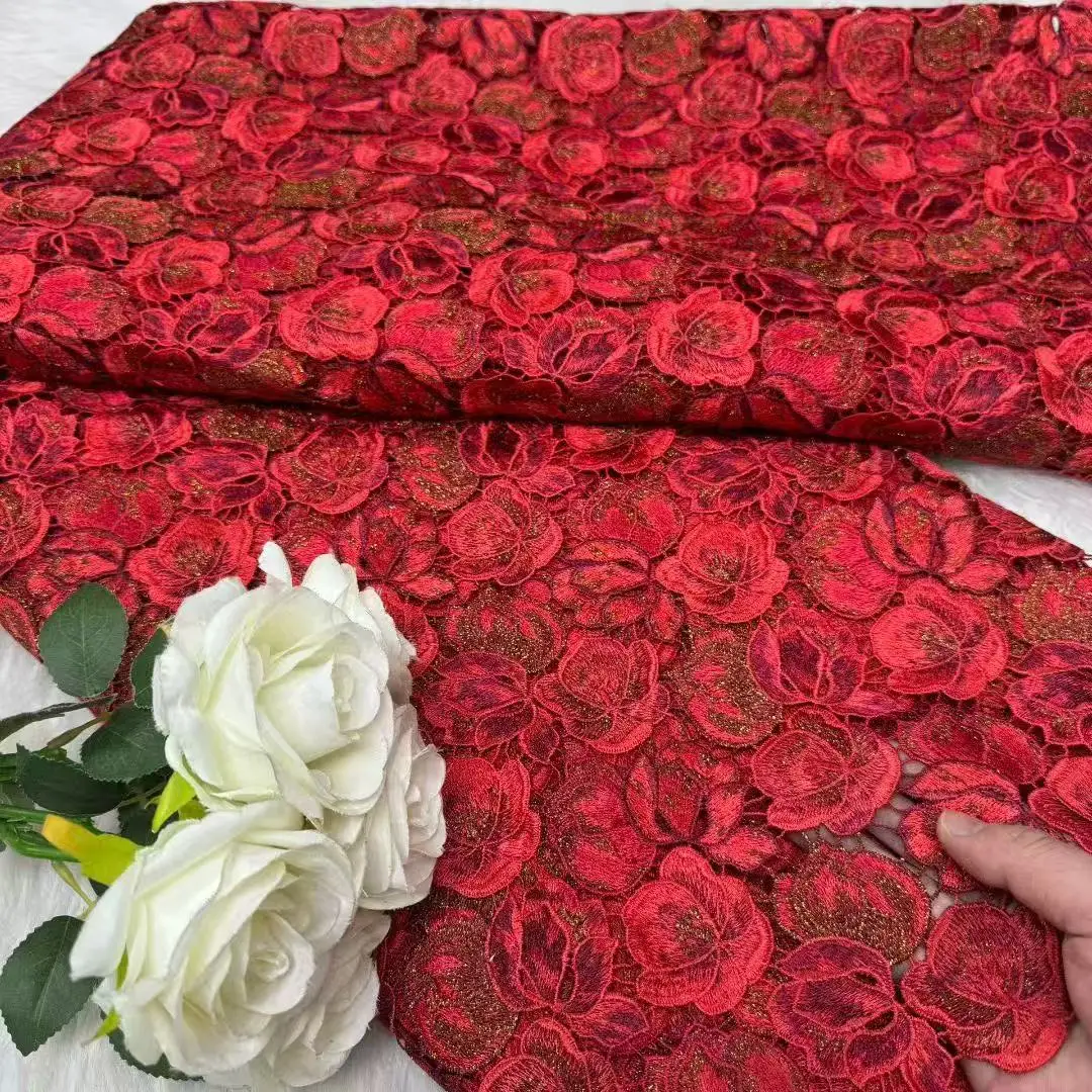

5Yards African High Quality Guipure Embroidery Water Soluble Lace Fabricc With For Women Wedding Material